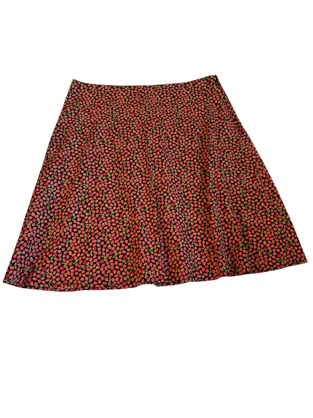 cha cha vente Black Skater Circle Skirt with Pink Floral Dots and Green Leaves